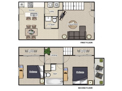 Floor plan for 2 beds, 1.5 baths, 1100 sqft